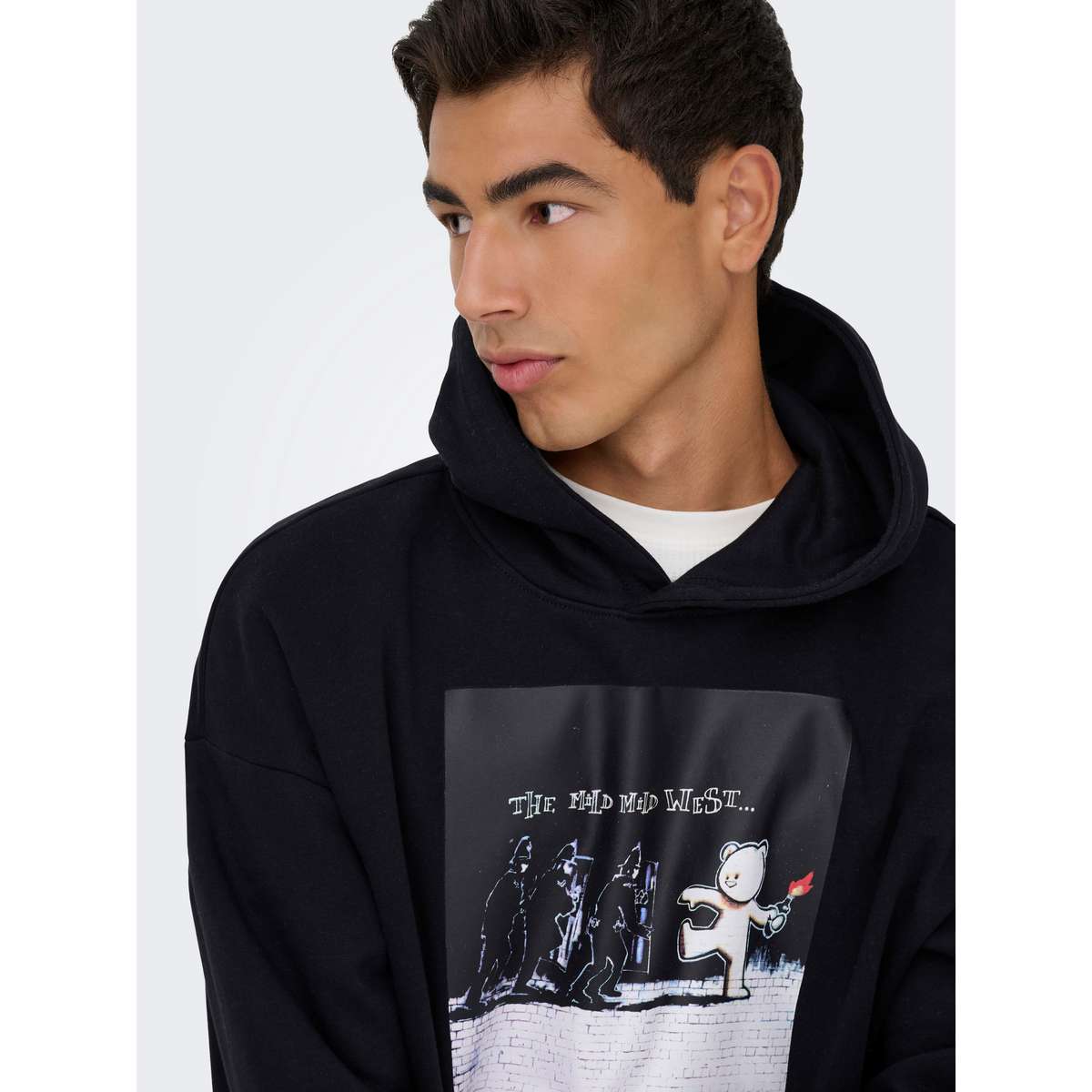 ONLY & SONS MENS REGULAR FIT COTTON BANKSY VTG HOODIE VD Black MILD WEST - Μαύρο - XXL